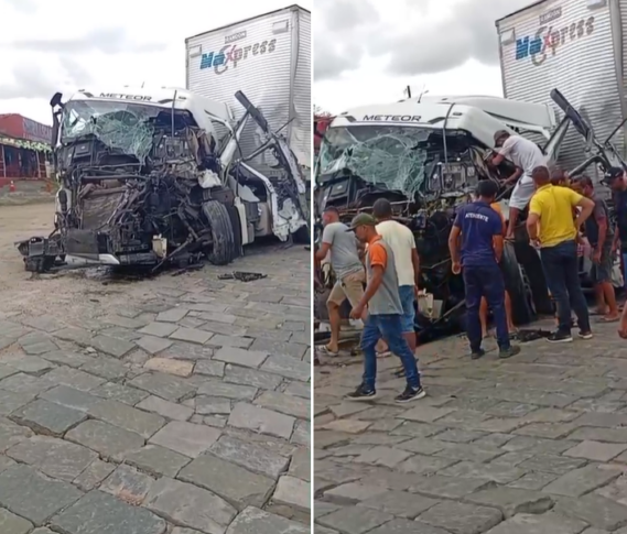 Colisão entre carretas interdita trecho da BR-116 e deixa motorista ferido em Jequié
