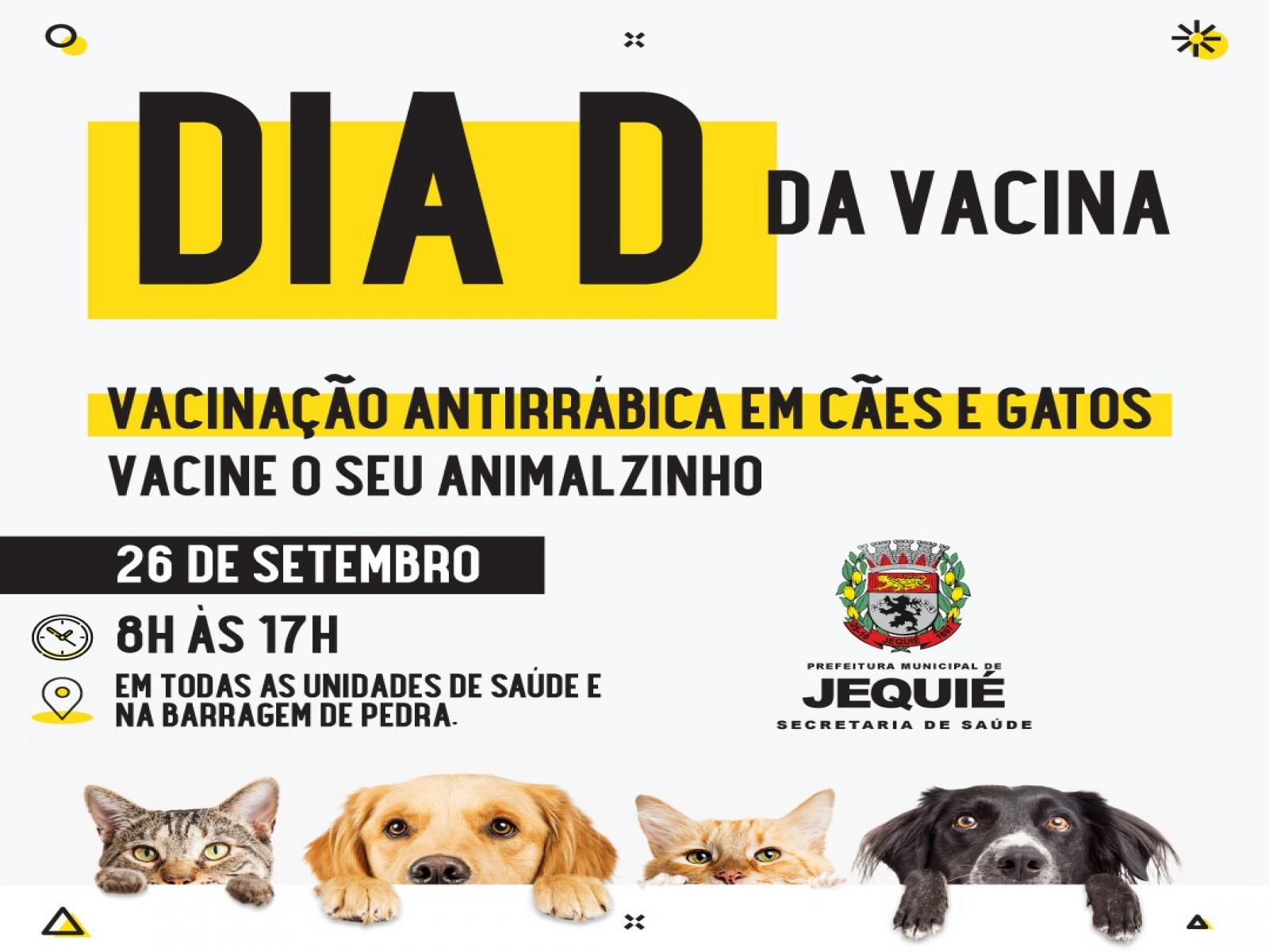 Dia D para vacinação de cães e gatos acontece neste sábado