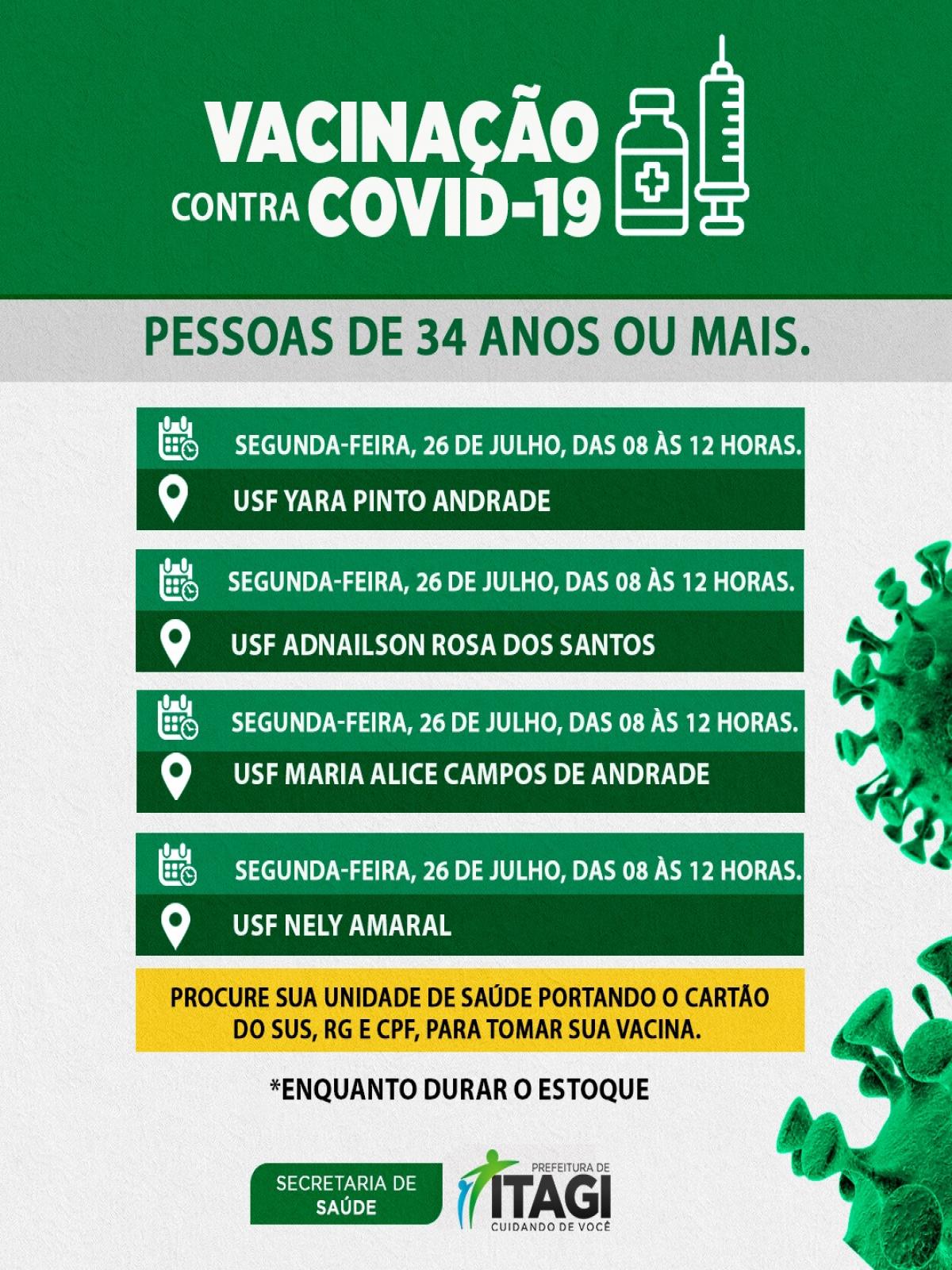 COVID 19: Itagi vacina pessoas com 34 anos de idade COVID 19: Itagi vacina pessoas com 34 anos de idade