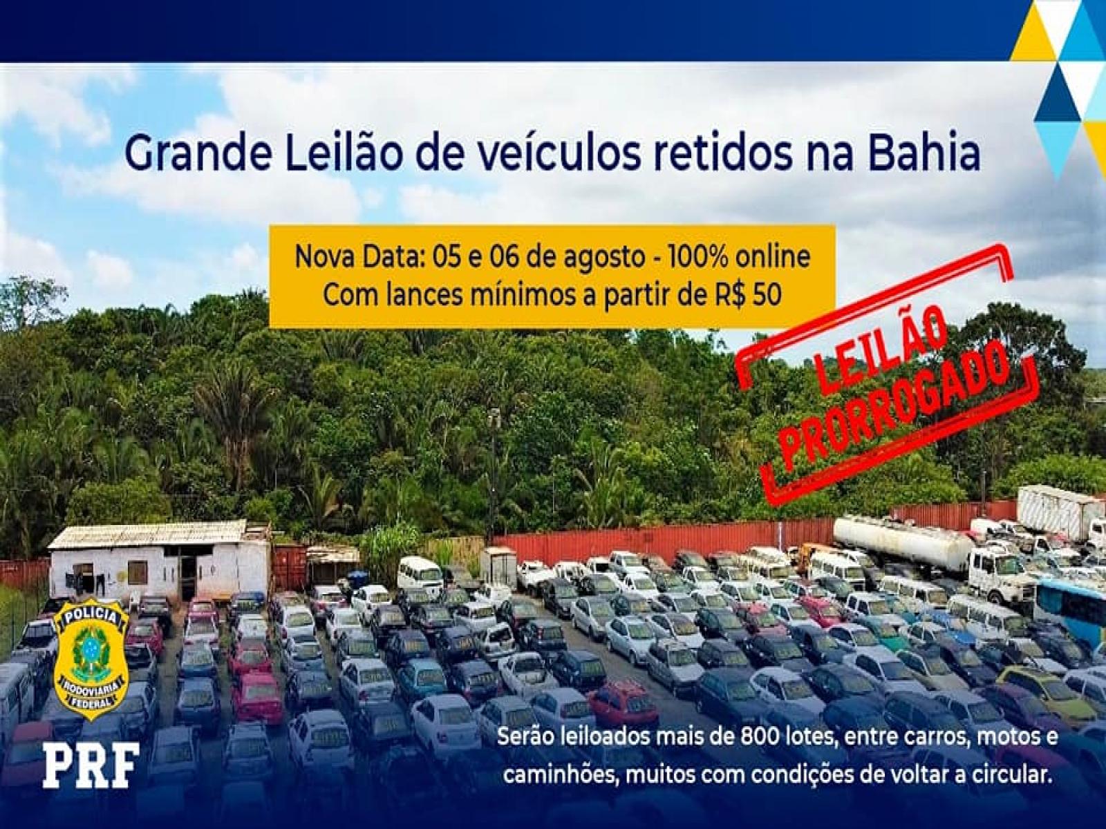 Prorrogado leilão de veículos apreendidos pela PRF