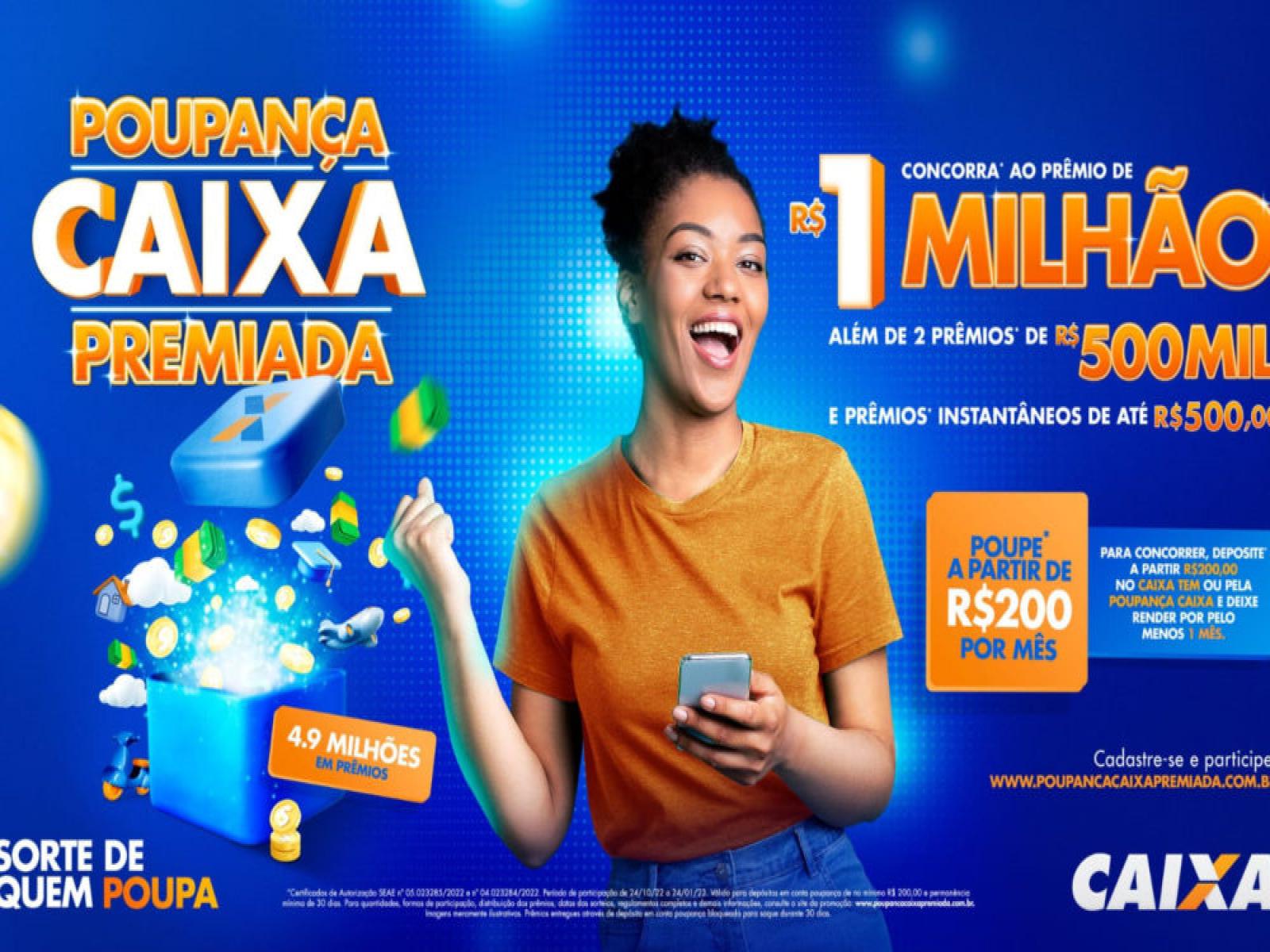 Poupança da CAIXA oferece milhões em prêmios para depósitos a partir de R$ 200