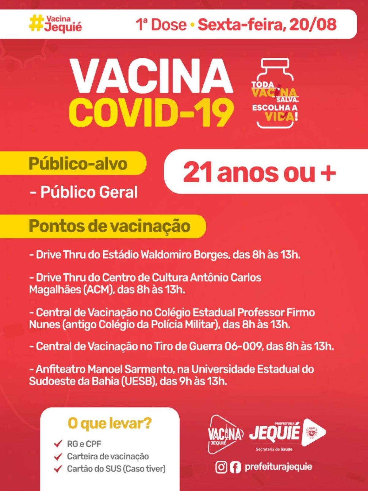 Prefeitura de Jequié amplia vacinação contra Covid-19 para quem tem a partir de 21 anos de idade