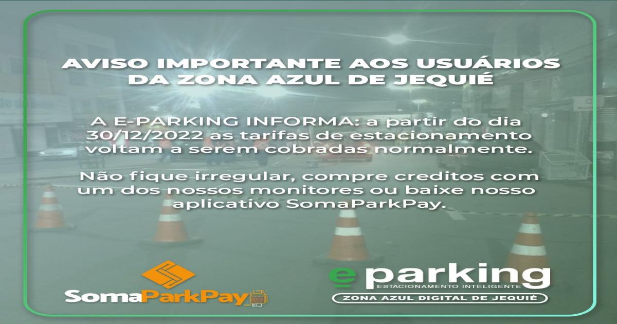 AVISO IMPORTANTE AOS USUÁRIOS DA ZONA AZUL DE JEQUIÉ