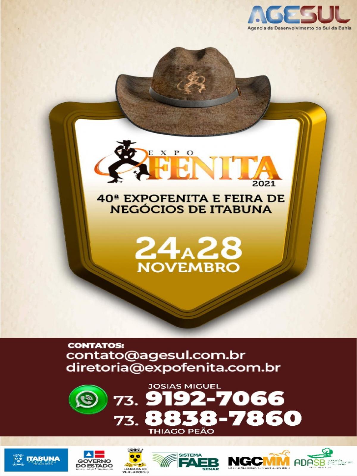 ExpoFenita - confirmada a 40° Exposição e Feira de Negócios de Itabuna