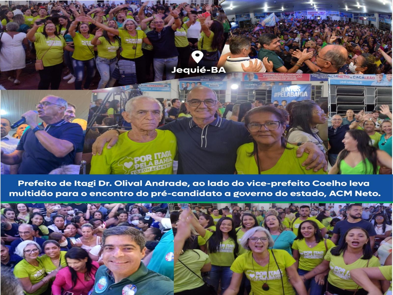 Prefeito e vice-prefeito de Itagi reúnem caravana de apoiadores e participam de encontro de ACM Neto em Jequié