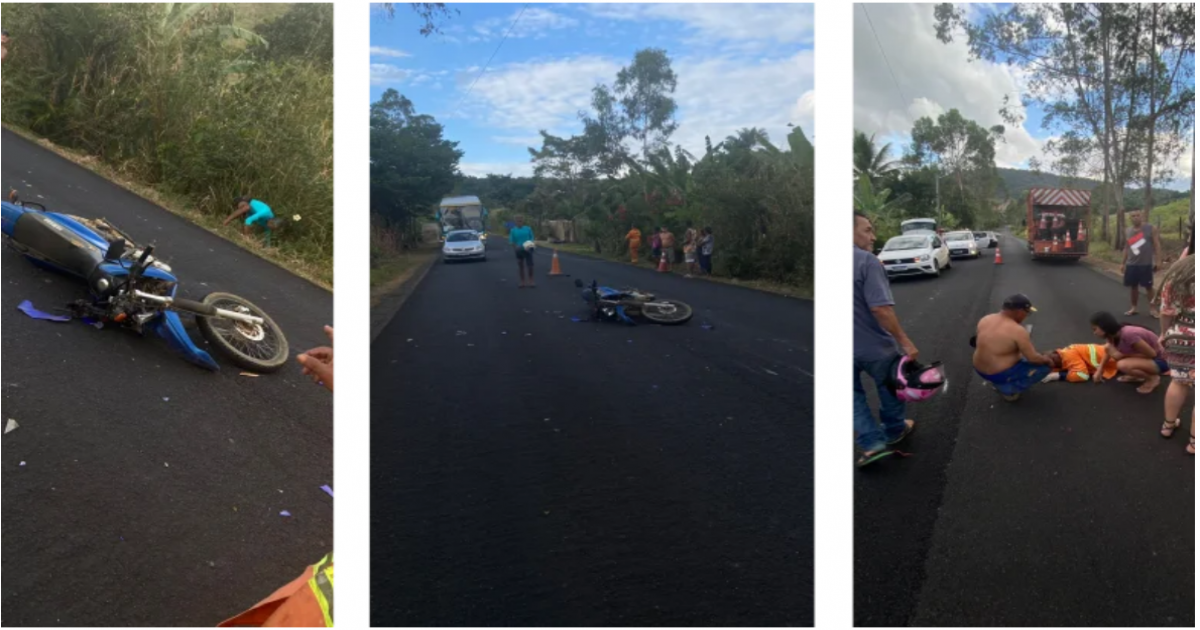 Motociclista atropela operário que trabalhava no recapeamento da BR-420 na cidade de Jiquiriçá