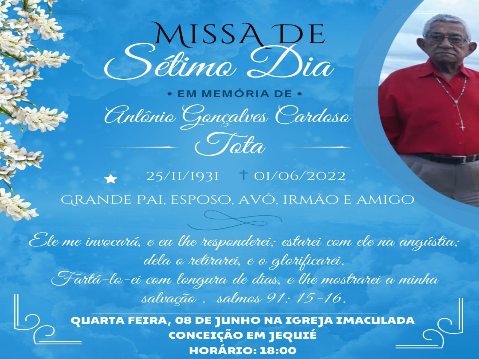 Missa de 7º dia do saudoso Tota