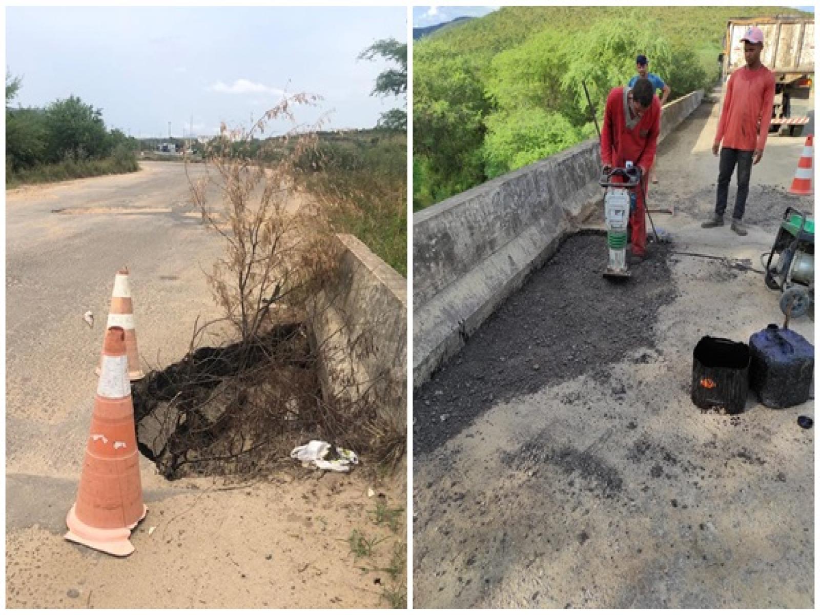 Após denpúncia do BJM, autoridades mandam consertar asfalto que cedeu na cabeceira da ponte