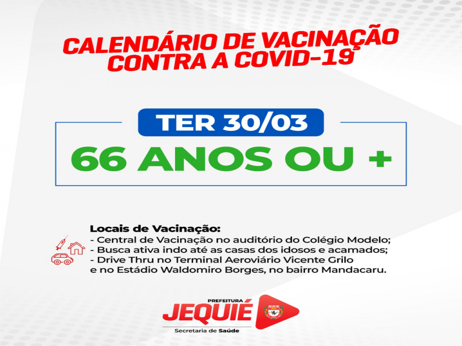 Idosos a partir de 66 anos poderão ser vacinados nesta terça-feira