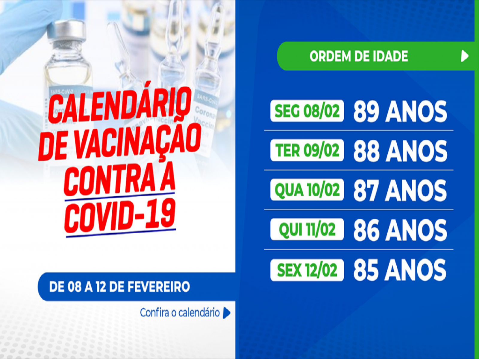 Prefeitura de Jequié divulga calendário de vacinação contra Covid-19 para idosos a partir de 85 anos