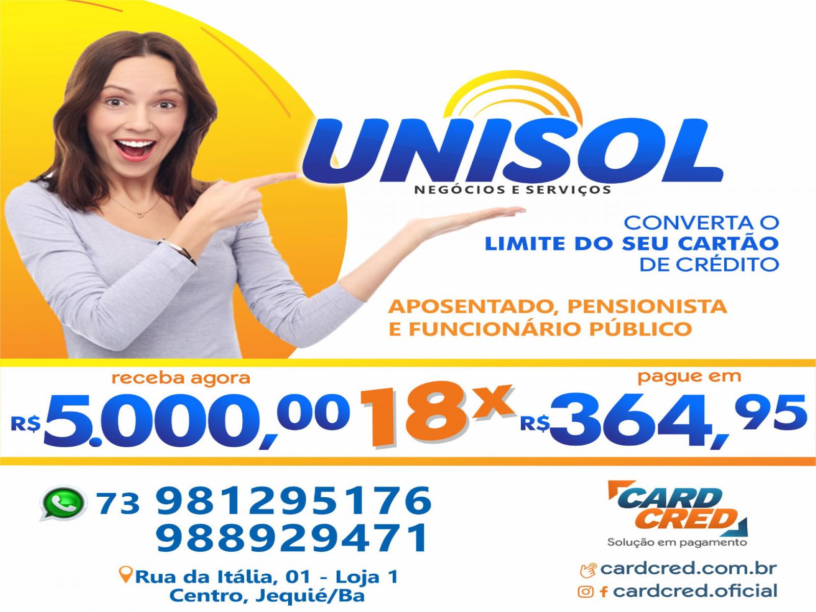 Unisol - empréstimo para funcionários públicos no cartão de crédito